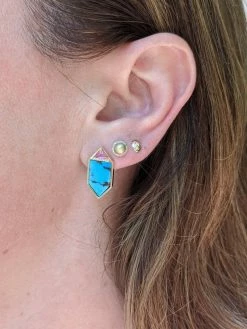 Campbell + Charlotte Wear Found Hexagon Stud Earrings - Turquoise, Pink Sapphire & Diamond