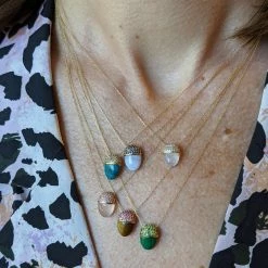 Campbell + Charlotte Found Cap Pendant Necklace - Chrysoprase & Diamond Wear