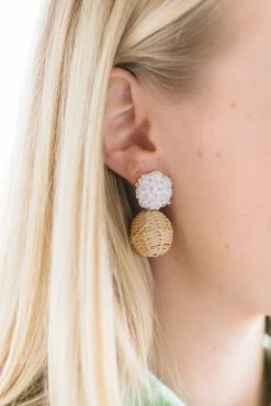 M Donohue Collection Liz White Rattan Ball Earrings