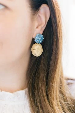 M Donohue Collection Wear Liz Blue Rattan Ball Earrings