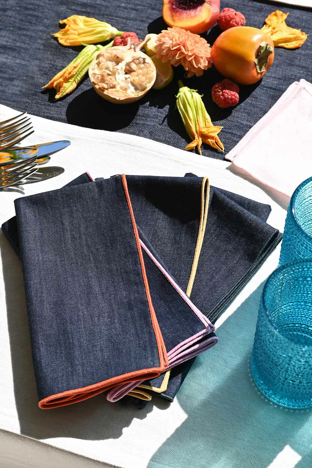 Atelier Saucier Live Rainbow Denim Napkins, Set Of 4 6 Atelier Saucier Live Rainbow Denim Napkins, Set Of 4