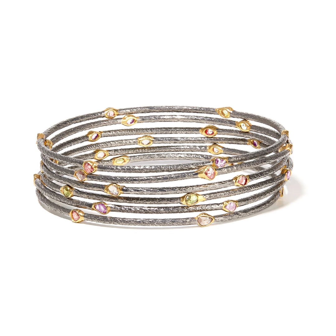 Le Monde Béryl Bangle With Champagne Diamonds And Gemstones Wear 1 Le Monde Béryl Bangle With Champagne Diamonds And Gemstones Wear