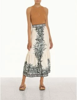 Zimmermann Moonshine Frill Hem Midi Skirt, Cream Lily Skirts