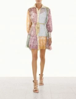 Zimmermann Wear Dancer Lantern Mini Dress, Spliced Lace Print