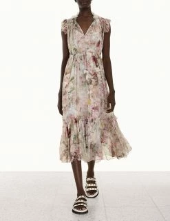 Zimmermann Dancer Flutter Dress, Alabaster Garden Floral Wear