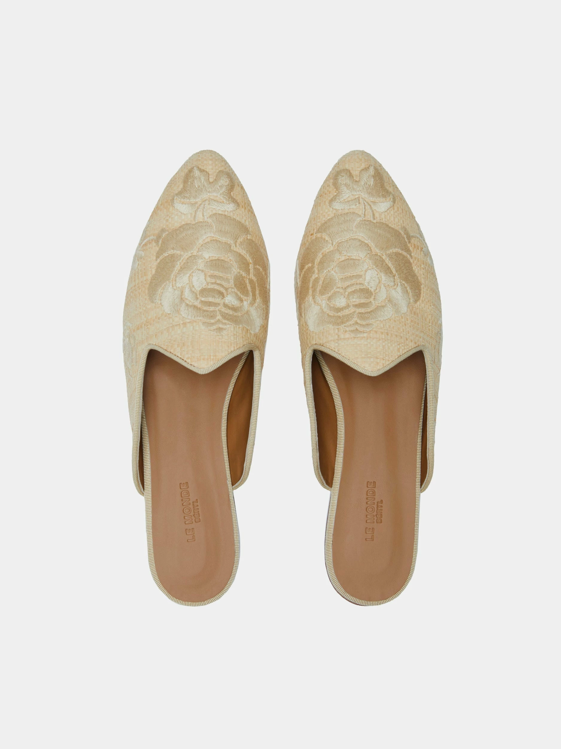 Le Monde Béryl Wear Venetian Mule In Embroidered Sand Raffia 2 Le Monde Béryl Wear Venetian Mule In Embroidered Sand Raffia