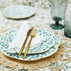 Maison Margaux Spring Leaves In Green And Gold Dinner Plate Live