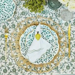 Maison Margaux Spring Leaves In Green And Gold Dinner Plate Live