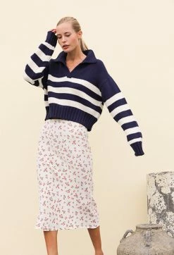 Ciao Lucia Venezia Polo Cotton Sweater Knit, Navy X Ivory