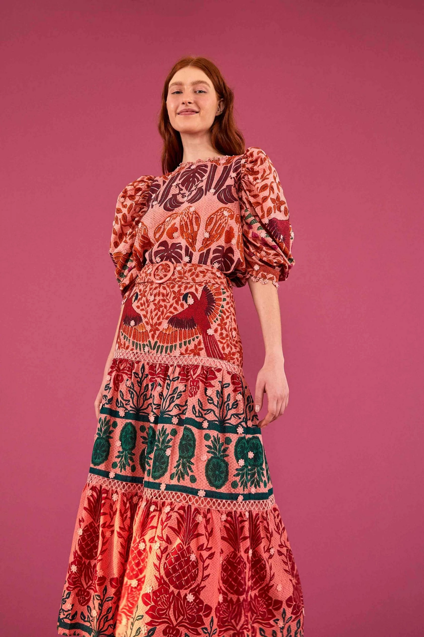 Farm Rio Maxi Skirt, Pink Ainika Print Macaws 5 Farm Rio Maxi Skirt, Pink Ainika Print Macaws