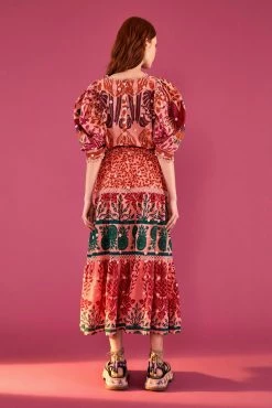 Farm Rio Maxi Skirt, Pink Ainika Print Macaws 12 Farm Rio Maxi Skirt, Pink Ainika Print Macaws