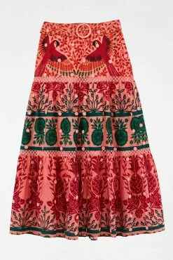 Farm Rio Maxi Skirt, Pink Ainika Print Macaws 10 Farm Rio Maxi Skirt, Pink Ainika Print Macaws