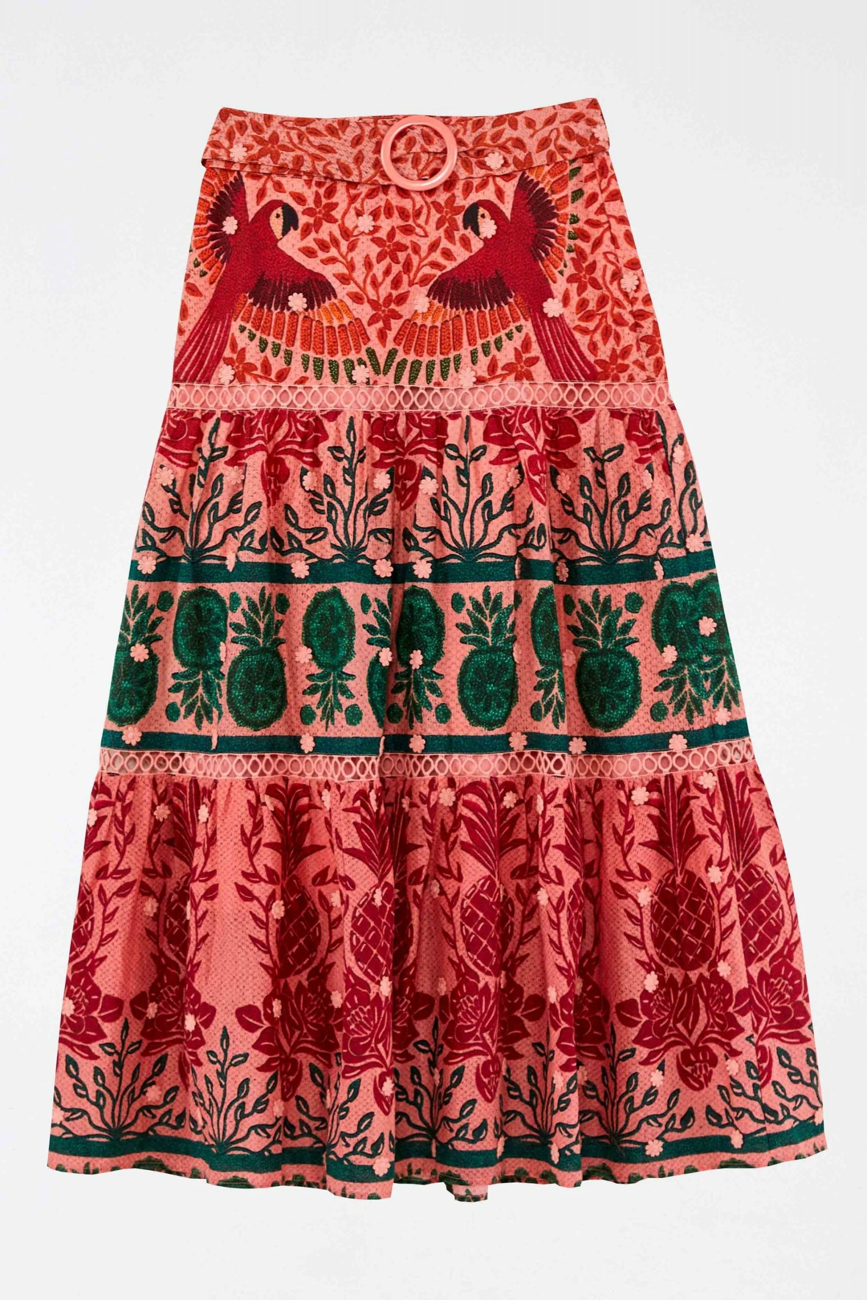 Farm Rio Maxi Skirt, Pink Ainika Print Macaws 4 Farm Rio Maxi Skirt, Pink Ainika Print Macaws
