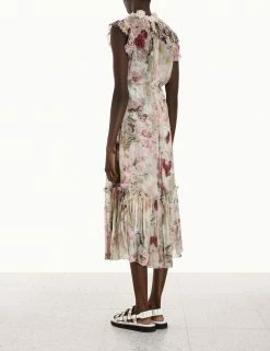 Zimmermann Dancer Flutter Dress, Alabaster Garden Floral Wear