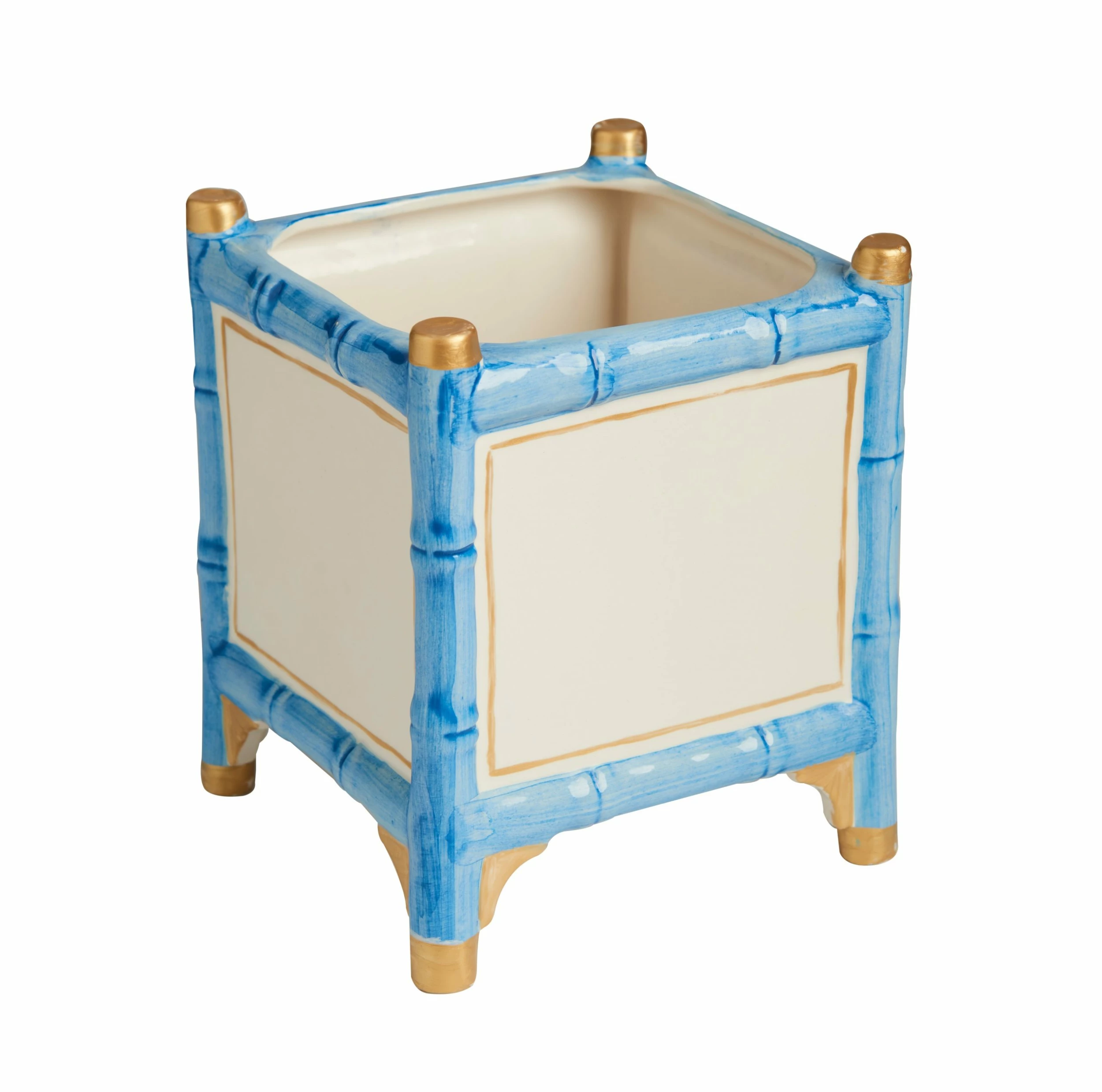 Only On The Avenue Bamboo Cachepot, Blue/White/Gold, Small 1 Only On The Avenue Bamboo Cachepot, Blue/White/Gold, Small