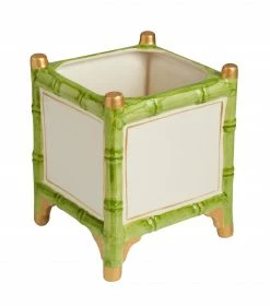 Only On The Avenue Bamboo Cachepot, Green/White/Gold, Small