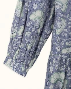 OPHELIA & INDIGO Wear Chloe Dress Blue Dianthus Block Print