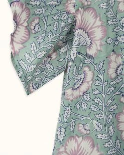 OPHELIA & INDIGO Flora Dress Mint And Lilac Dianthus Block Print Wear