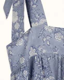 OPHELIA & INDIGO Maisy Dress Blue Floral Block Print Wear