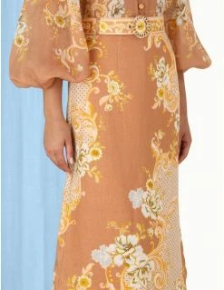 Zimmermann Postcard A-Line Skirt, Swirl Floral Tan