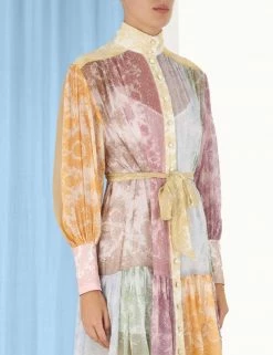 Zimmermann Wear Dancer Lantern Mini Dress, Spliced Lace Print