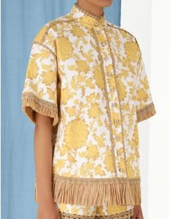 Zimmermann Wear Postcard Fringe Shirt, Yellow Tonal Floral 8 Zimmermann Wear Postcard Fringe Shirt, Yellow Tonal Floral