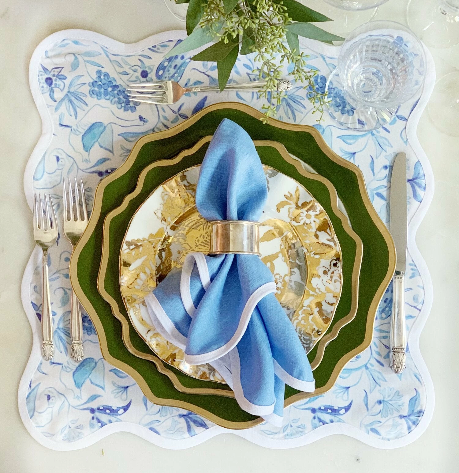 Fenwick Fields Live Linen Scalloped Square, Sky Blue 5 Fenwick Fields Live Linen Scalloped Square, Sky Blue