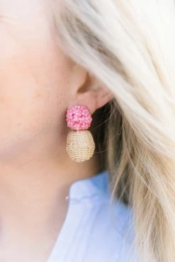 M Donohue Collection Liz Pink Rattan Ball Earrings Wear