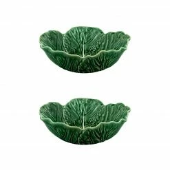 Bordallo Pinheiro Live Cabbage Bowl 27 Oz Individual Salad Bowl Green, Set Of 2