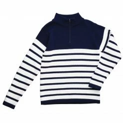 Busy Bees Cotton Boys Zip Sweater, Breton Navy And White Stripe