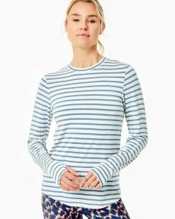 Addison Bay Wear Chester Long Sleeve, White/Slate Blue Stripes