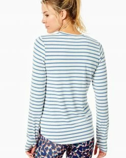 Addison Bay Wear Chester Long Sleeve, White/Slate Blue Stripes