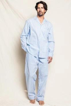 Petite Plume Men's Light Blue Gingham Pajama Set