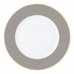 Augarten Porcelain Charger Plate 32 Cm With Slim Gold Rim Slate Grey Matte Dinnerware
