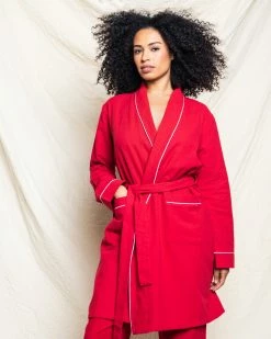 Petite Plume Wear Women's Red Flannel Robe With White Piping