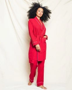 Petite Plume Wear Women's Red Flannel Robe With White Piping