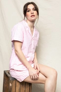 Petite Plume Women's Pink Gingham Short Set Wear