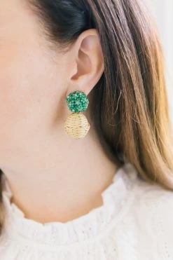 M Donohue Collection Liz Green Rattan Ball Earrings