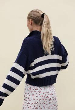 Ciao Lucia Venezia Polo Cotton Sweater Knit, Navy X Ivory