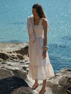 EPHEMERA Bow Tie Midi Dress, Blush