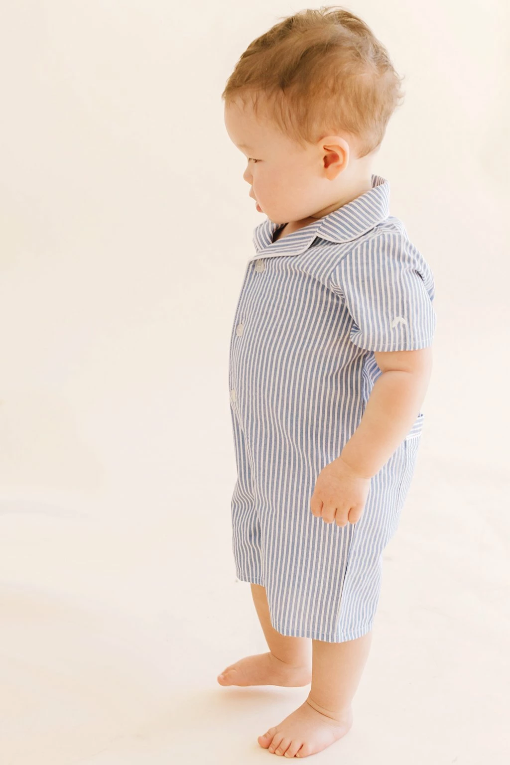 Petite Plume For Kids French Blue Seersucker Summer Romper 2 Petite Plume For Kids French Blue Seersucker Summer Romper