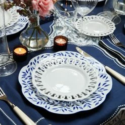 Maison Margaux Spring Leaves In Blue Dinner Plate