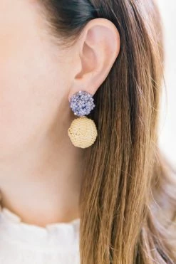 M Donohue Collection Liz Lavender Rattan Ball Earrings Wear