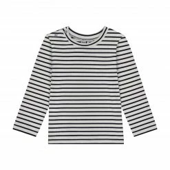 Busy Bees Henry Boys Button Shoulder Long Sleeve Tee, Breton Navy Stripe For Kids