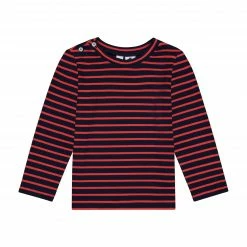 Busy Bees For Kids Henry Boys Button Shoulder Long Sleeve Tee, Navy And Red Stripe