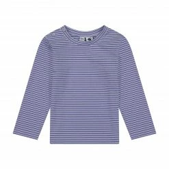 Busy Bees Henry Boys Button Shoulder Long Sleeve Tee, Slate Blue Stripe