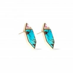 Campbell + Charlotte Wear Found Hexagon Stud Earrings - Turquoise, Pink Sapphire & Diamond