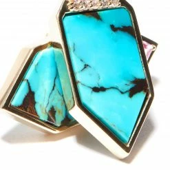 Campbell + Charlotte Wear Found Hexagon Stud Earrings - Turquoise, Pink Sapphire & Diamond