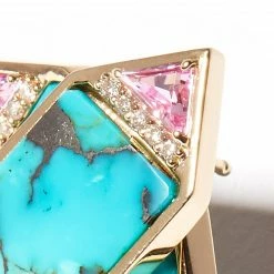 Campbell + Charlotte Wear Found Hexagon Stud Earrings - Turquoise, Pink Sapphire & Diamond