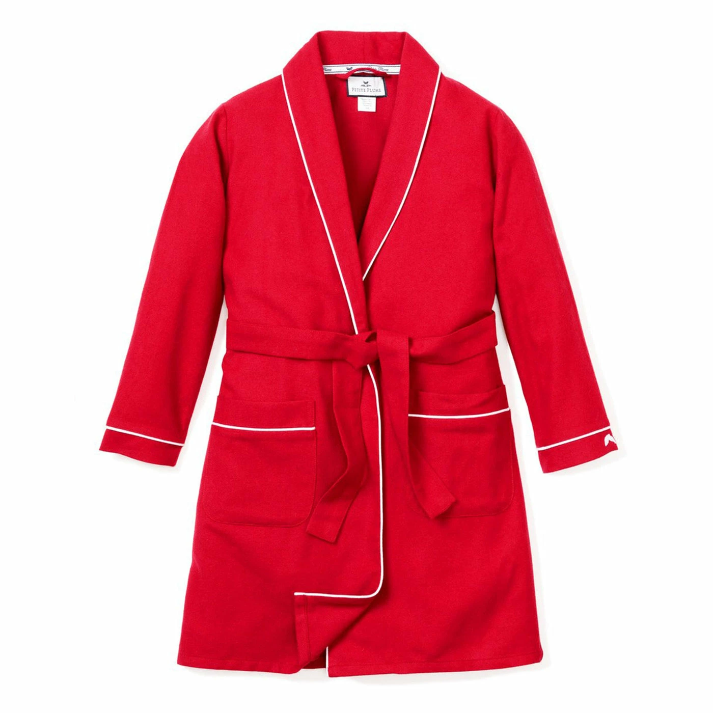 Petite Plume Red Flannel Robe With White Piping 1 Petite Plume Red Flannel Robe With White Piping